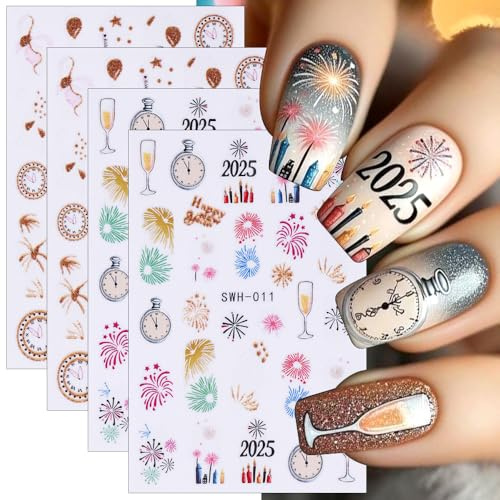 Neujahr Nagelsticker Weihnachten Winter Urlaub Nail Sticker Bunte Feuerwerk Nageldesign Nagelaufkleber Xmas Schloss Champagner Nagel Sticker Saisonale Christmas Nail Stickers Nagel Zubehör Nailart
