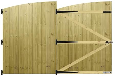 Premier Garden Supplies Made to Measure Tongue & Groove Semi-Braced Arch Top Driveway Gates for Measurements Height 5ft - 6ft (150-180cm) x Width: 244cm - 274cm +600mm Hinge Ring Latch Kit