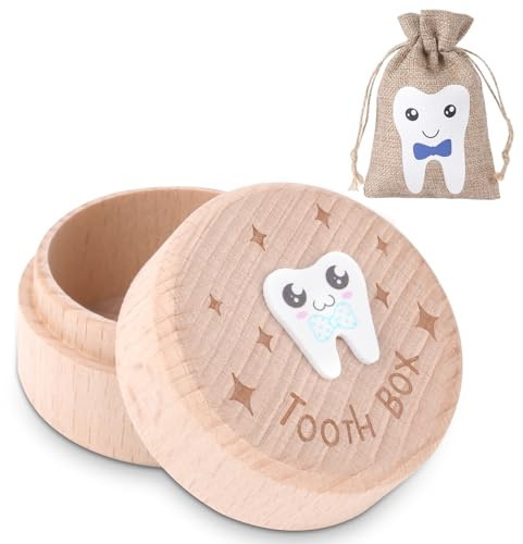 HOTUT Caja de Dientes, Caja Dientes de Leche Niño, Madera para Guardar, Recuerdos de Dientes Lindos, Borde Liso Guardar, Regalo para Niña Niño