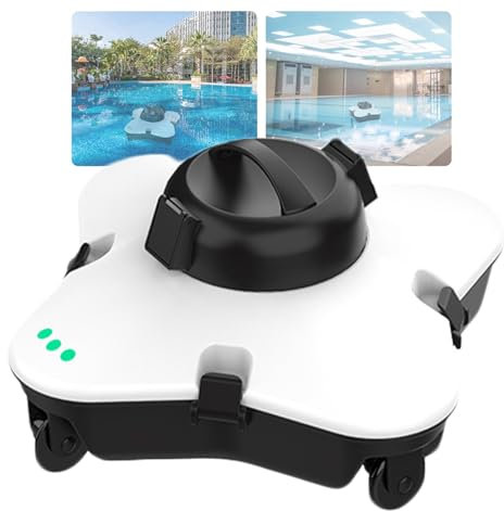 Automatic Robotic Pool Cleaner, Battery Life 150 Minutes, Max Cleaning Area 1000 Square Feet, 7500mah, Max Submersible Depth 3 Meters, with LED Light, for Above Ground Flat Pools