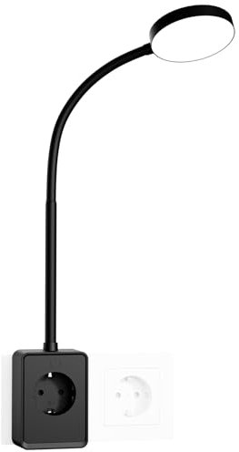 ENUOTEK Lampada Lettura da Letto Nera, Luce da Lettura Regolabile con Uscita USB e Type C, Temperatura del Colore Regolabile 3000K-4000K-5000K,Socket E-Plug, Lampada con Presa 4.5W 400Lm