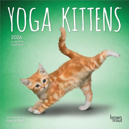 Yoga Kittens OFFICIAL | 2026 7 x 14 Inch (Hanging) Monthly Mini Wall Calendar | BrownTrout | Animals Humor Cats Feline