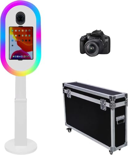 Photomaton pour iPad 10,2, 11, 11, 12,9 et pour appareil photo, télécommande, étui de vol, support portable 2 en 1 pour selfies, événements de location de fête (blanc, machine + appareil photo)