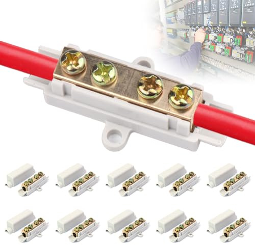 10 Stück Messing Drahtverbinder mit Doppelschrauben Stoßdraht Klemmblock 1000 V 100 A,geeignet für 2,5 bis 16 mm² Draht, Hochleistungs Kabelverbinder mit ABS-Gehäuse,Elektro Hauptleitungsabzweigklemme
