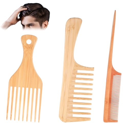 Set di 3 pettini in bambù per capelli afro naturali antistatici plettri a coda di topo pettine per prendere in giro i fili post styling uomini e donne