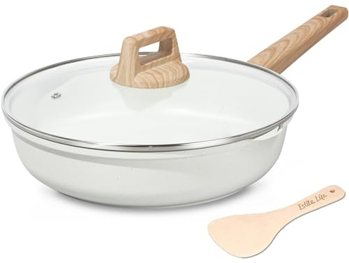ESLITE LIFE Nonstick Ceramic Frying Pan Skillet with Lid, Non-Toxic Egg Omelette Kitchen Cooking Pans Compatible with All Stovetops (Gas, Electric & Induction), PTFE & PFOA Free (White, 9.5 w/Lid)
