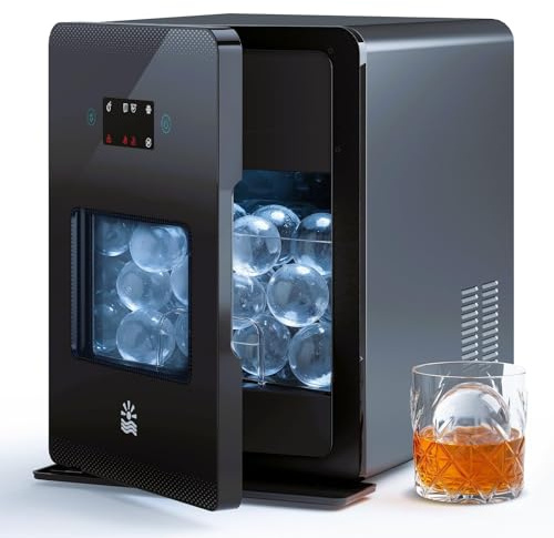 Oylus - Machine à glace transparente de 5,1 cm, 4 boules de glace en 35 minutes, 144 pièces/jour, remplissage automatique et manuel, machine à glace rapide avec écran tactile LCD, autonettoyante
