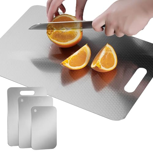 Hitburu Tabla de Cortar - Tabla De Acero Inoxidable Reversible Para Encimera - Accesorio De Cocina Antiadherente Para Queso Carne Frutas