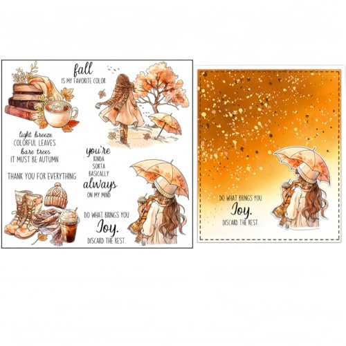 Sredwtk Herbst Winter Mädchen Clear Stamps Für DIY Scrapbooking Herbst Silikonstempel Transparente Stempel Siegel Für Kartenherstellung Tagebuch Fotoalbum Geburtstag Hochzeit Weihnachten