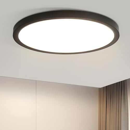 Laittiin - Plafón LED para cuarto de baño, 15 W, lámpara redonda para cuarto de baño, 18 cm, color negro, lámpara de dormitorio, 4000 K, lámpara de techo moderno ultra fino para dormitorio, pasillo