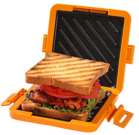 YOULEKANG Microwave Toastie Sandwich Maker, Nonstick Plate Panini Maker, Versatile Wireless Small Toaster, Toastie Safe in Microwave Oven, Dishwasher Safe, Fast Cooking for Breakfast, Snacks, Orange