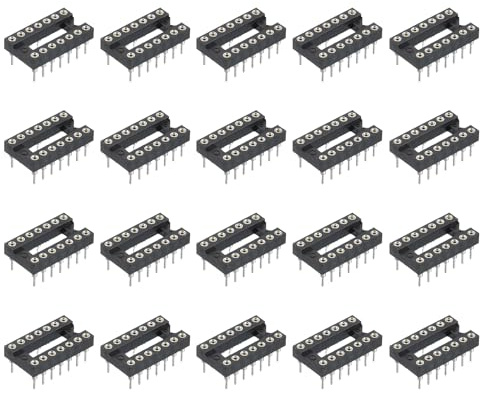 sourcing map 34Pcs DIP IC Chip Socket Adapter 7.62mm Row Pitch Round 14 Pin IC Assortment Kit 2.54mm/0.1 Pitch for Breadboard Project, PCB Board Design