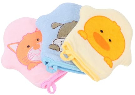 POPETPOP 3 Pièces Lot de de Bain Garçon Fille Cartoon Exfoliants Doux pour Garçon Fille Colorés Jaune Bleu Rose