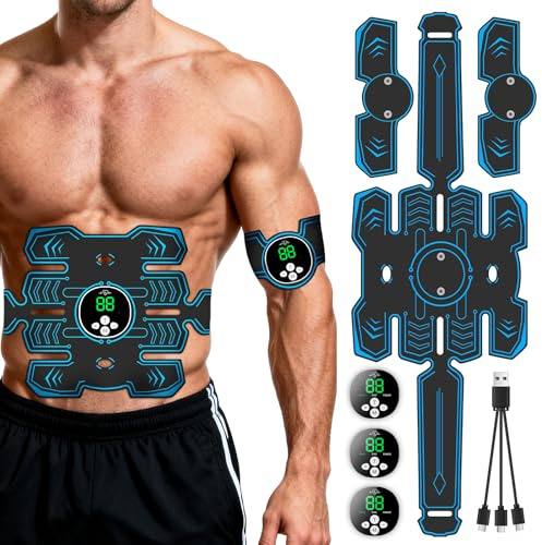 SOARFLY Bauchmuskeltrainer Elektrisch, Upgrade EMS Bauchmuskeltrainer 10 Modi & 39 Intensitäten,EMS Gerät Po Für Bauch/Beine/Po/Arme,TimerFunktion,Typ-C Aufladung