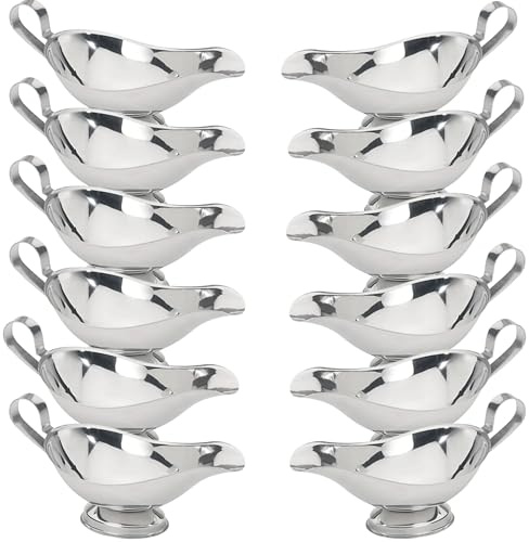Salsera de acero inoxidable, elegante servidor de salsa con base Gadroon y borde fácil de verter, bote de salsas de metal duradero para salsa, aderezos, jarabes y condimentos, apto para lavavajillas