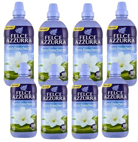 8 X Ammorbidente Concentrato Pura Freschezza – 45 lavaggi 900 ml Dermatologicamente testato delicato e profumato che renderà i vostri capi morbidi e avvolti in una deliziosa fragranza