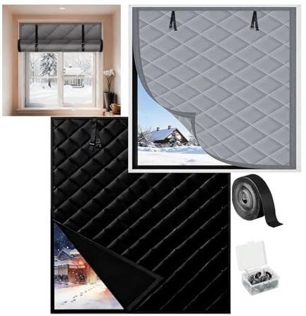 Kit de Aislamiento de Ventana, 50/60/90/110cm Cortina Aislante Térmica Reutilizable, Cubierta térmica Film Impermeable, Manta aislante para invierno,Aislante Termico Ventanas(Black,50x80cm)