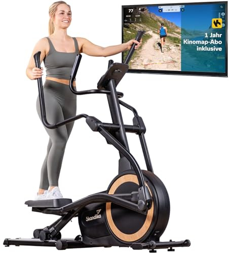 Skandika Crosstrainer für Zuhause Carbon P25-G, Crosstrainer klappbar, sehr leise, mit Generator verbraucht kein Strom, 32 Stufen, Kinomap App kompatibel, kompakt, Cardio, Ellipsentrainer Bis 150Kg