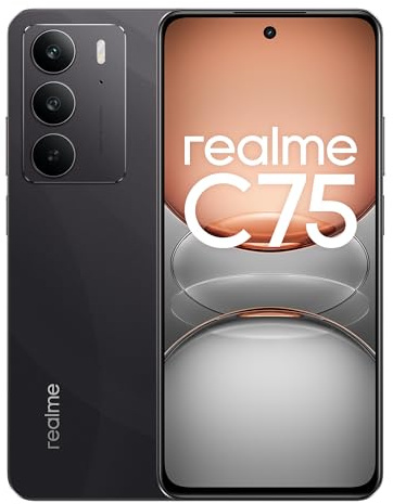 realme C75 Smartphone 256GB, IP69 wasserdicht, 5828 mAh Akku, ArmorShell™2 Glas, 50 MP AI Kamera, 45W Schnellladen, 8GB RAM, Outdoor Handy robust, Dual SIM, Schwarz (ohne Ladegerät)