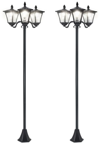 Outsunny Lot de 2 Lampadaires de Jardin Extérieur 182,5H cm, Nor | LED Solaire, avec Capteurs, 3 Abat-Jours, IP44