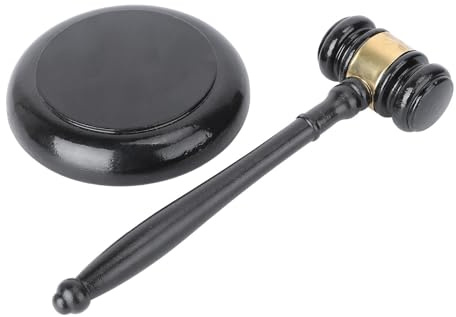 Cabilock Juego de Mazo para Juez de Madera Negro con Base, Sonido Claro y Fuerte, Portátil para Subastas y Juegos de Rol, Set de 1 Pieza