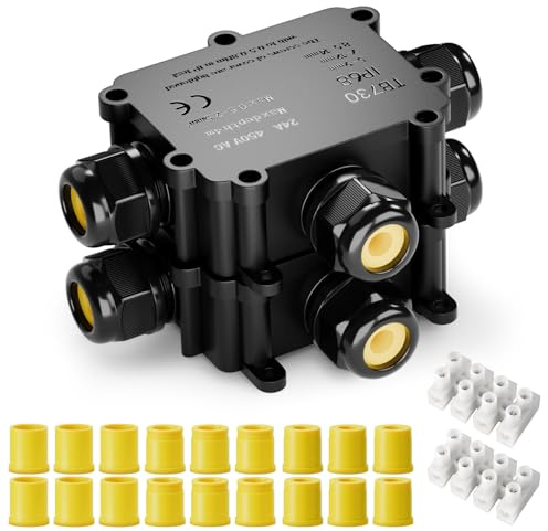 IP68 Waterproof Cable Junction Box 3 Way, Outdoor Weatherproof Electrical Connection Enclosure, Compatible with Ø5-14mm Wire Diameter (2, 3WT-Black)