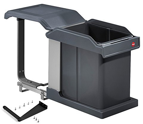 Hailo Abfallsammler Solo mit Carry | Single Box 24 Liter Einbau-Mülleimer | für Unterschränke ab 40 cm Breite | mit praktischem Tragekorb für Küchenutensilien | Anthrazit Solo Küchen-Abfalleimer