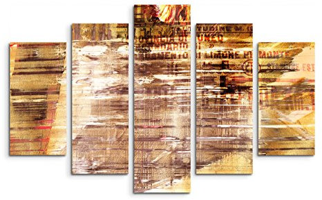 Paul Sinus Art 5 teiliges Wandbild auf Leinwand (Gesamt: H: 100cm B: 160cm) Keilrahmenbild Canvas Fotodruck Leinwandbild Leinwanddruck Kunstdruck Wandbild gelb braun beige Textur