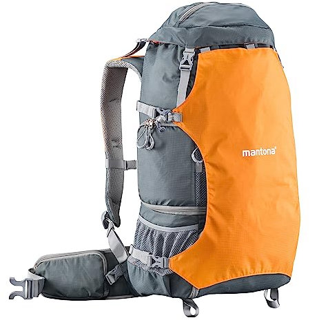 Mantona Kamerarucksack elementsPro 40 – Orange – 210 x 300 x 600 mm – Professioneller Outdoor Rucksack mit anpassbaren Innenfächer, viel Stauraum für Kamera und Zubehör, inkl. abnehmbarer Regenhülle