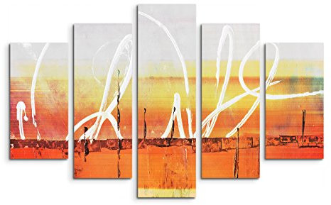 Paul Sinus Art 5 teiliges Wandbild auf Leinwand (Gesamt: H: 100cm B: 160cm) Keilrahmenbild Canvas Fotodruck Leinwandbild Leinwanddruck Kunstdruck Wandbild gelb orange rot weiß