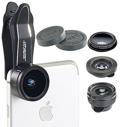 Somikon Handy Linse: 4in1-Vorsatzlinsen-Set mit Weitwinkel, Fischauge, Makro und Pol-Filter (Smartphone Vorsatzlinse, Kameralinsen, Schmetterling)