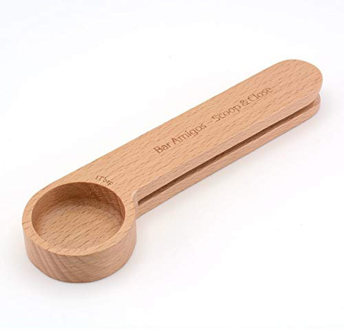 Bar Amigos Cuillère Doseuse à Café avec scelleuse de sacs, cuillère à café poudre en bois et sac Clip cuillère à soupe Mesure 2 en 1 Sacs sealer pour sol grains de café Espresso, café et thé herbes