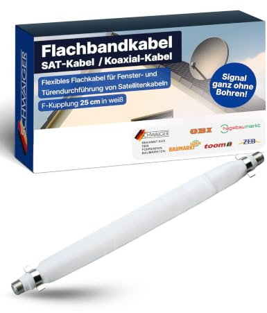 SCHWAIGER 5378 Fensterdurchführung SAT-Kabel Koaxial-Kabel Flachbandkabel SAT-Verbinder F-Stecker Verbinder für Fenster Türen F-Kupplung 25 cm weiß