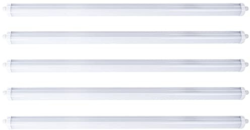 Wannenleuchte LED Feuchtraumlampe weiß Werkstattleuchte Industrie IP65, Kunststoff, 1x LED 48W 5760lm 4000K neutralweiß, LxBxH 150x6,5x5,8 cm, 5er Set