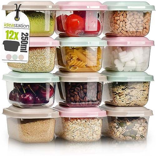 idea-station Matlåda i plast 12 x 250 ml - pastell - köksförvaringslåda - förvaringsburk