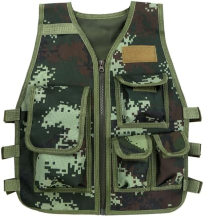 Freebily Enfant Camouflage Gilet Tactique Veste avec Multi-Poches Armée Verte 8-14 Ans