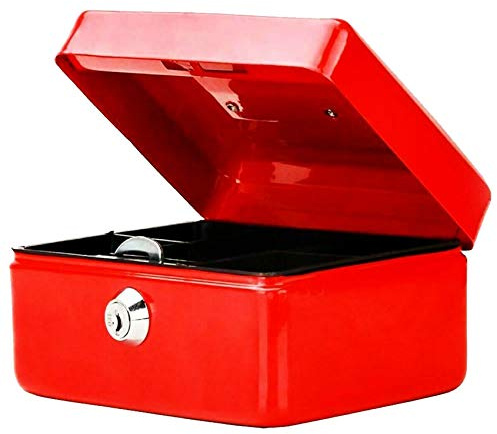 Money Bank Cash Deposit Box Steel Tin Security Safe Petty Key Coin Tray Lockable Metal School Office Home Market Stall UK Free P&P (RED, 10 INCH)