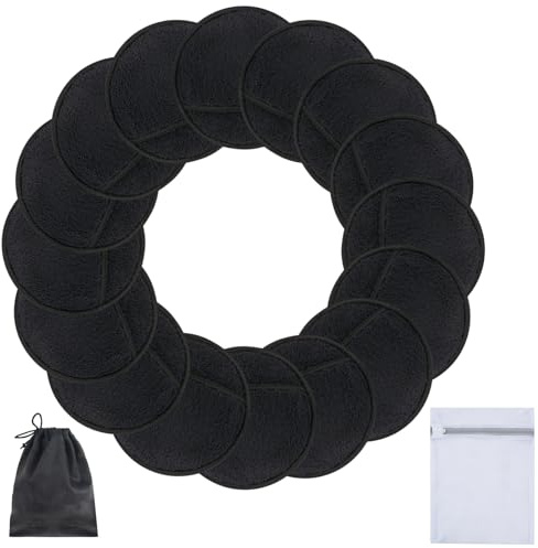 SUNLAND Reusable Makeup Remover Pads for Face,Eyes,Lips 16 Pack Microfiber Face Cleansing Gloves Washable with Laundry Bag and Travel Bag Rounds Toner Pads (Round 3.15inchx16, Black)