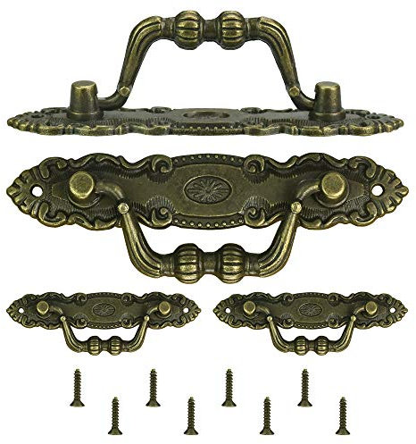 KBNIAN 4 st antika möbelhandtag, brons låda ring draghandtag vintage dekorativa handtag lådhandtag med skruvar för möbelskåp, byråer, trälådor