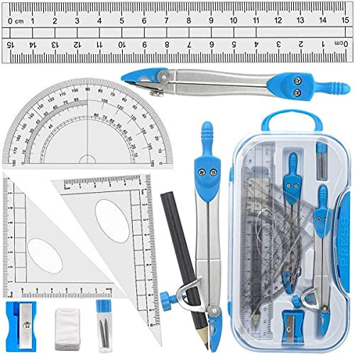 10 Stück Geometrische Kompass-Set, Set mit Zirkel, Kompass für Mathematik, Geometrie-Set, Kompass zum Zeichnen, Messen, mathematisches Modell, Lernwerkzeug (blau)