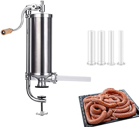 Sausage Stuffer, Stainless Steel Sausage Maker, Best Professional Kitchen Meat Sausage Stuffing Machine with 4 Filling Nozzles Attachment for Commercial and Household Use (5lbs Vertical)