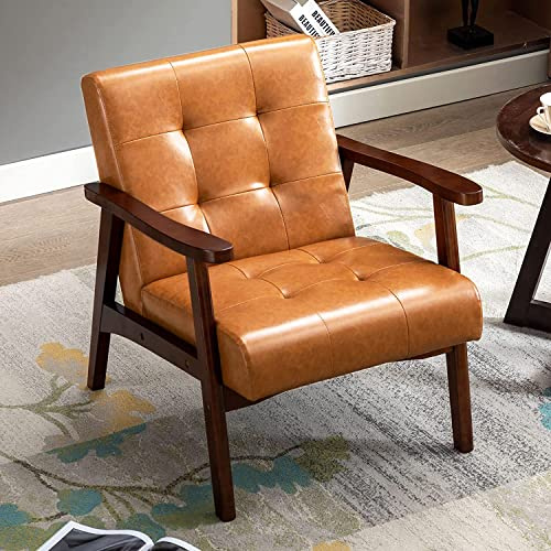HomeMiYN Silla Sillón de Cuero Moderna Silla Butaca de Ocio Individual Sillones de Estilo nórdico,Sillón para Lectura de Diseño Vintage Silla Relax de Lectura para Salón/Dormitorio