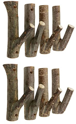 Tsnamay 8Pcs Real Wood Tree Branch Wall Hook, Farmhouse Rustic Decorative Wooden with Bark Trunk Thickness 2cm-3cm with Screw