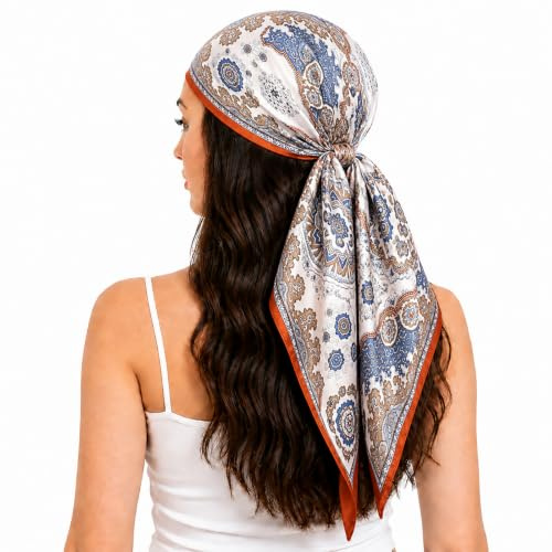 FAIRYGATE Scarfs for Women Lightweight Head Scarf Square Scarves for Women Sale 27.5 inch Large Satin Silk Feeling Formal Neckerchief Hair Wraps Ladies Scarfs 70x70cm 95019