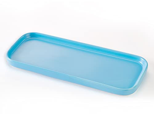 Plateau de Salle de Bain en céramique, Plateau Organisateur d'évier de Cuisine, Support de cosmétiques (Bleu)