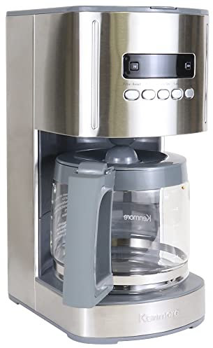 Kenmore Filter Coffee Machines 12-Cup Drip Coffee Makers with 1.8L Glass Pot for Ground Coffee Programmable Timer Digital Display Auto Shut Off Reusable Filter Warming Plate Kitchen Appliances Silver