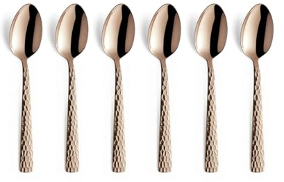 Amefa Felicity Mocca-/Espressolöffel Set 6-teilig | PVD Kaffeelöffel Set für 6 Personen | Rose | Teelöffel 6 Stück | Gehämmerter Griff