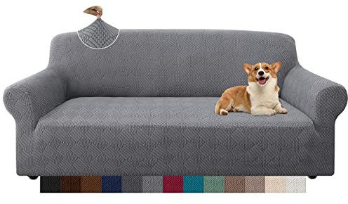 Granbest Stilvolle Rhombus Dicke Sofabezug 3 Sitzer Elastische Modestoffe Couchbezug rutschfest Sofaschutz für Kinder Haustiere Wohnzimmer (3 Sitzer, Hellgrau)