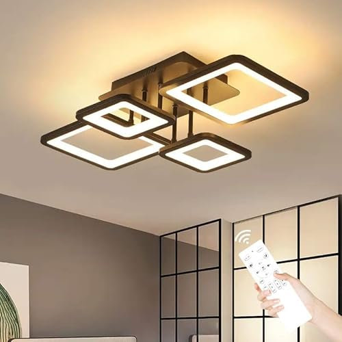 Comely Modern LED Ceiling Light Dimmable, 54W Flush Mount Ceiling Lights with Remote Control, Black Acrylic Chandelier Ceiling Lamp for Living Room Bedroom Dining Room