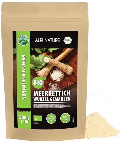 Alpi Nature Pepparrotspulver BIO 500g, Torkad och Mald Pepparrotsrot, Ekologiskt Pepparrots Pulver